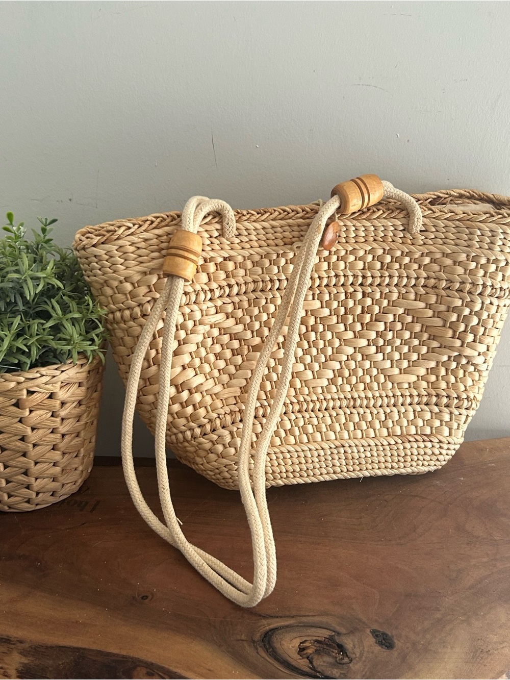 Natural Straw Woven Tote Bag with Rope Handles boho beach